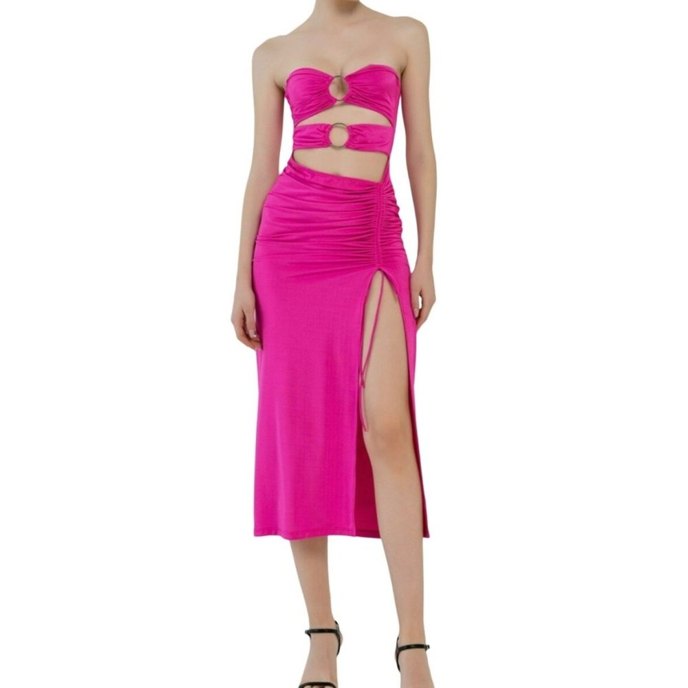 Kikiriki O-ring Strapless Cutout Maxi Dress New Fuschia Size Small NWT